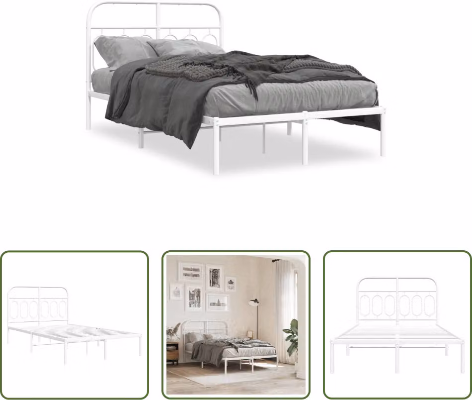The Living Store Struttura letto con testiera in metallo bianco 120x190 cm