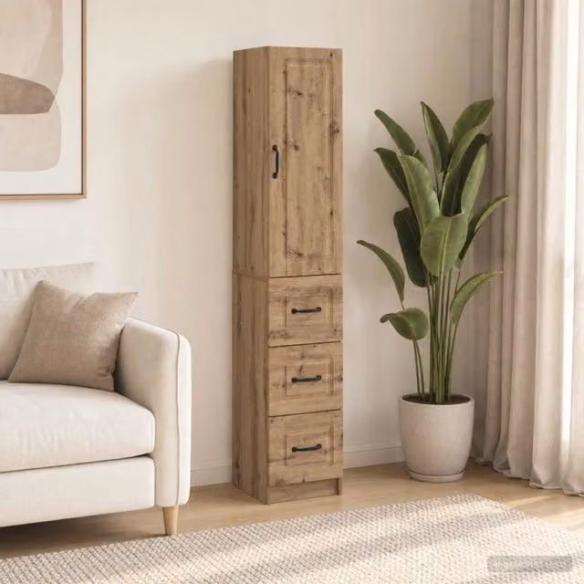 Set di 2 armadi moderni vidaXL in legno e metallo marrone con ripiani e cassetti L/P/H: 33 x 34,5 x 87 cm – 1