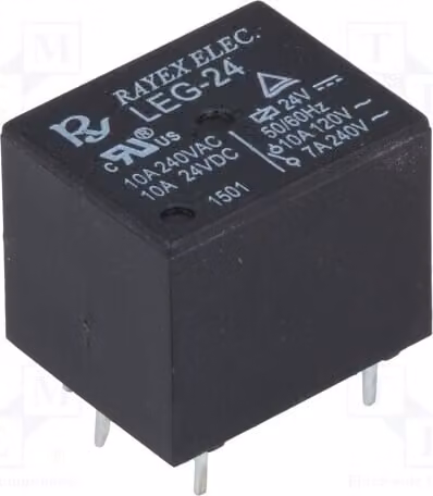 3 relè: bobina elettromagnetica, 24 VDC, 10 A / 120 VAC. Mini elettromagnete LEG-24