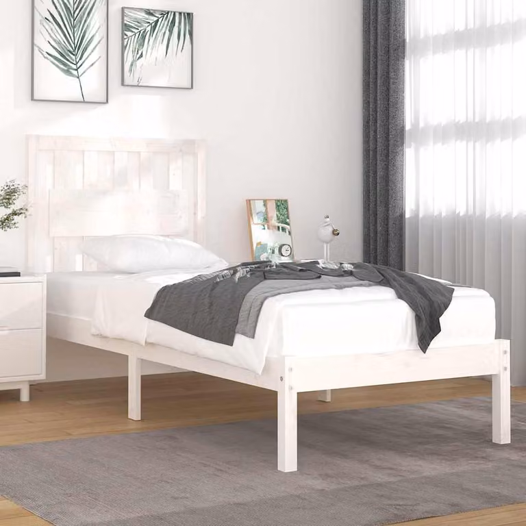 vidaXL Giroletto Singolo in Legno Massello di Pino Bianco Lacquered 90x190 cm
