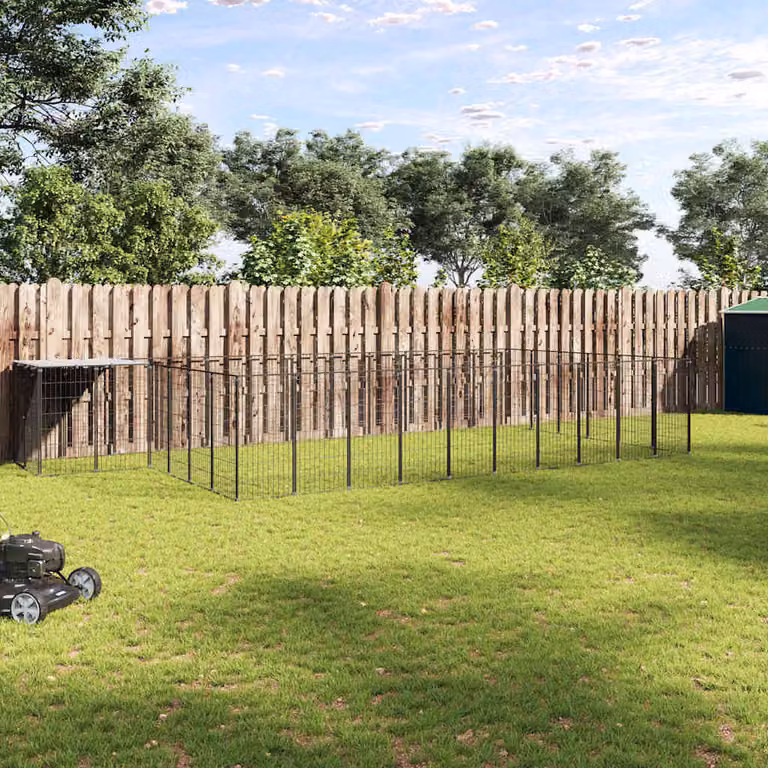 Gabbia per cani vidaXL in acciaio nero e argento resistente alle intemperie per giardino
