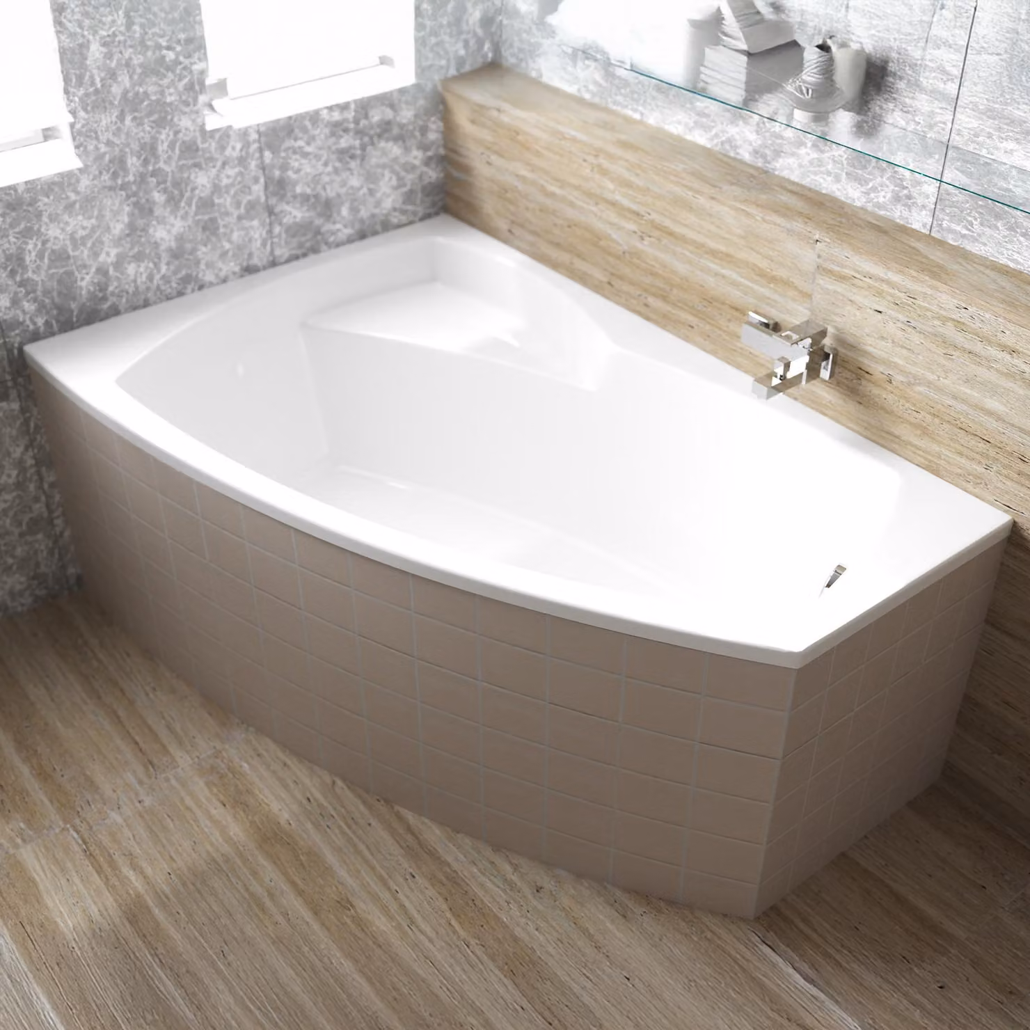 Vasca da bagno angolare 140x80 sinistra con rivestimento in polistirolo, scarico e piedini GRATUITI | set completo 4in1 vasca originale in acrilico sifone | BADLAND FRIDA