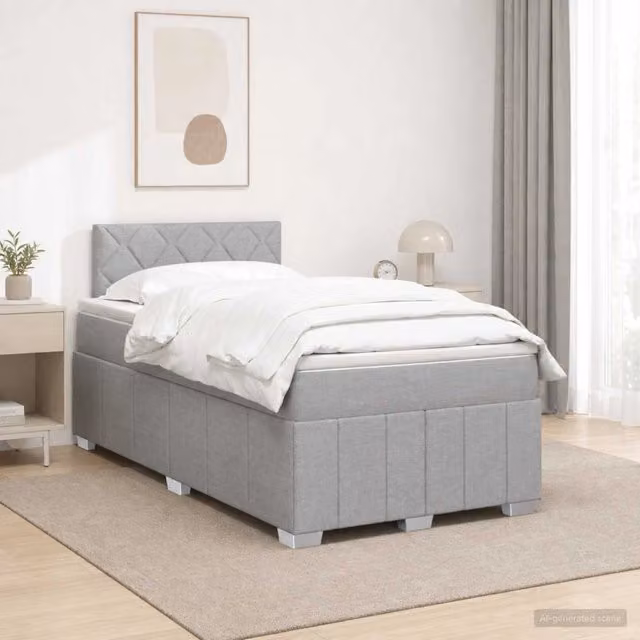Letto box spring ibrido vidaXL con materasso a molle insacchettate e base contenitore, con illuminazione sottostante e porta USB, Grigio, L/P: 120 x 200 cm