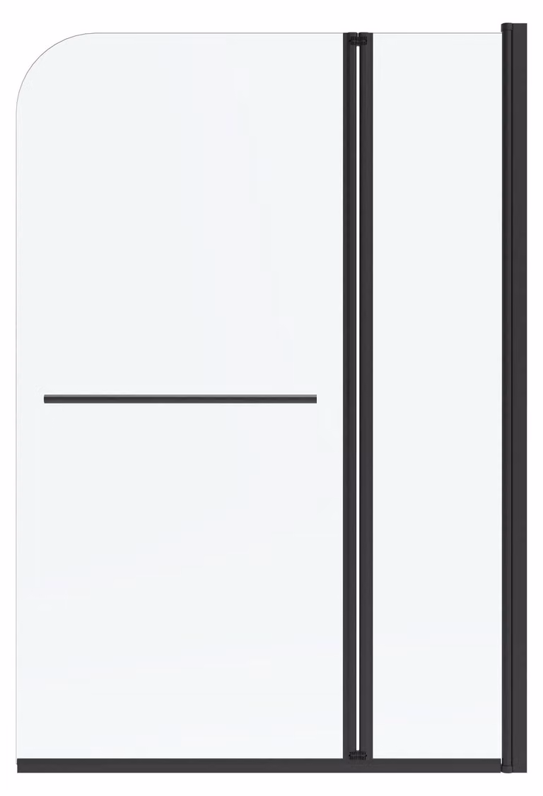 Schermo da bagno pieghevole Marwell , 2 pannelli 100 x 140 cm - Schermo doccia per vasca da bagno in nero opaco - Attacco per vasca da bagno con vetro trasparente - Cabina doccia con portasciugamani