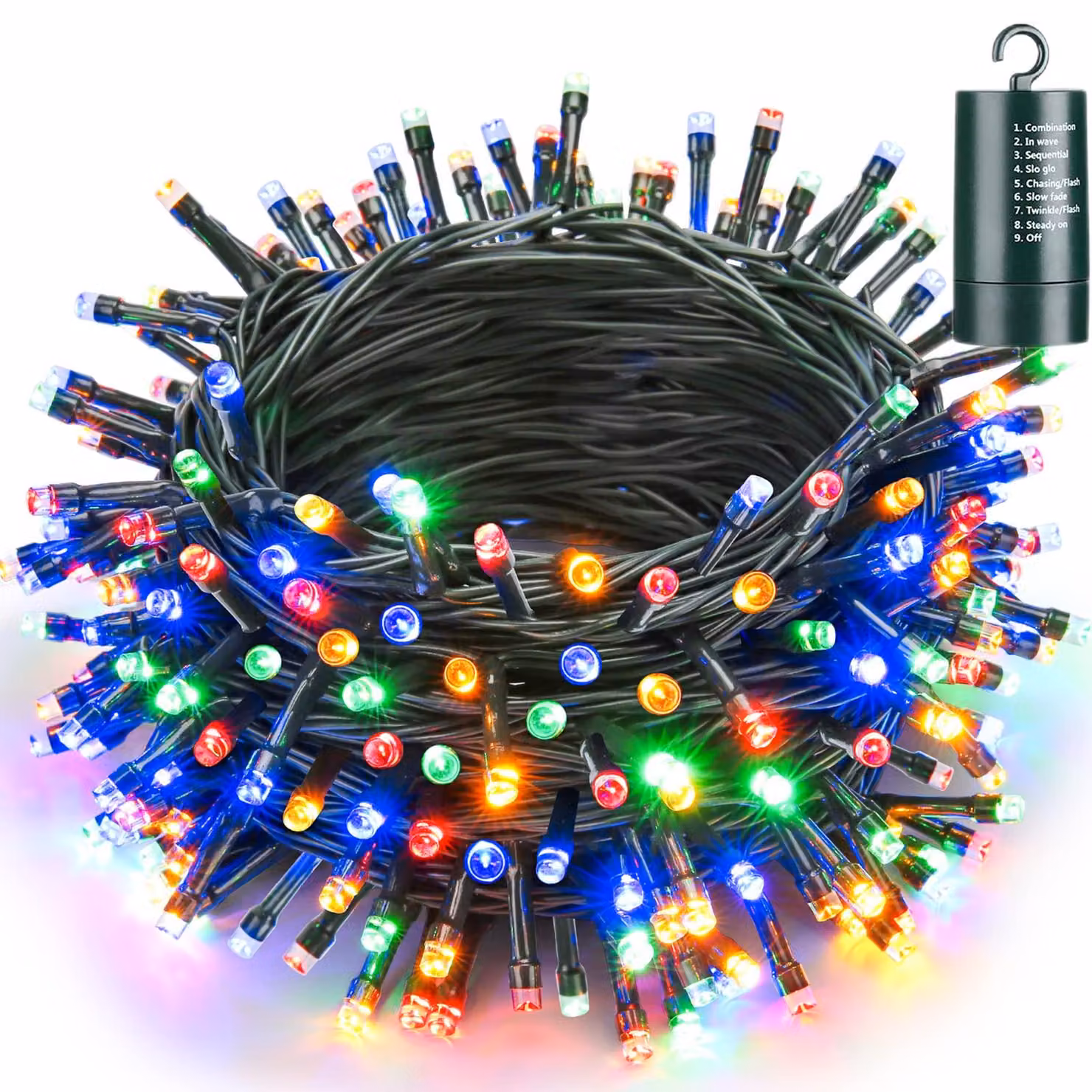 Catena luminosa con 200 LED, lunghezza 20 metri, alimentazione a batteria, impermeabile, 8 modalità, timer, multicolore