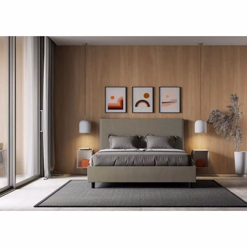 Letto matrimoniale alla francese Focus Ityhome imbottito in similpelle beige L/P/H: 220 x 150 x 122 cm – 2