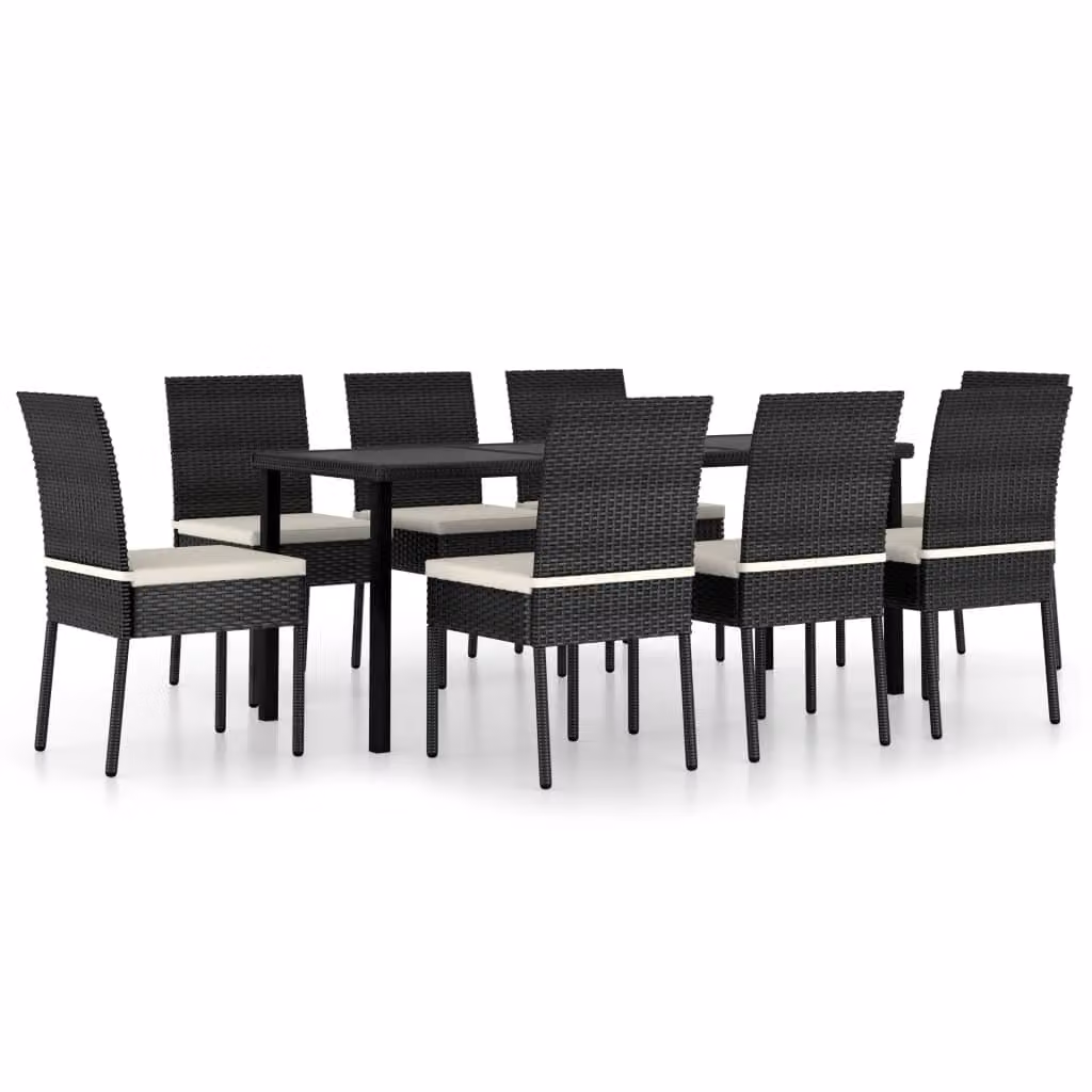 Set da Pranzo da Giardino 9 pz in Polyrattan Nero