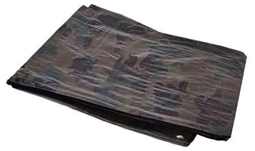Telo in tessuto Aqbau® color mimetico, 100g/m², telo di copertura, occhielli rinforzati, telo per costruzioni, telo protettivo, impermeabile, resistente allo strappo, telo industriale, telo in plastica (3,66 x 3m)