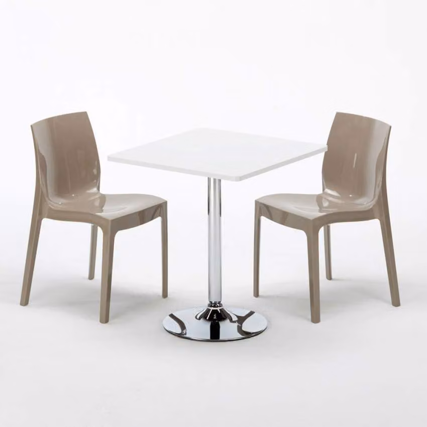 Tavolo quadrato bianco e 2 sedie Set di bastoni da interno in polipropilene colorato Grand Soleil Ice Cocktail - Beige