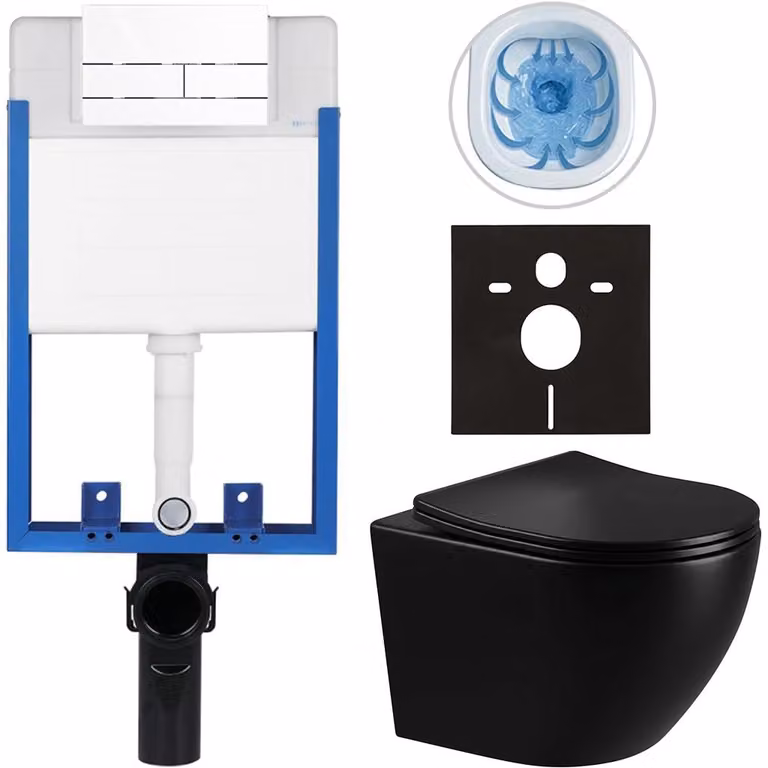 CERANO - Set completo per WC da incasso Lite/Verde - nero lucido - pulsante per WC Line, bianco - da incasso - 49x36 cm