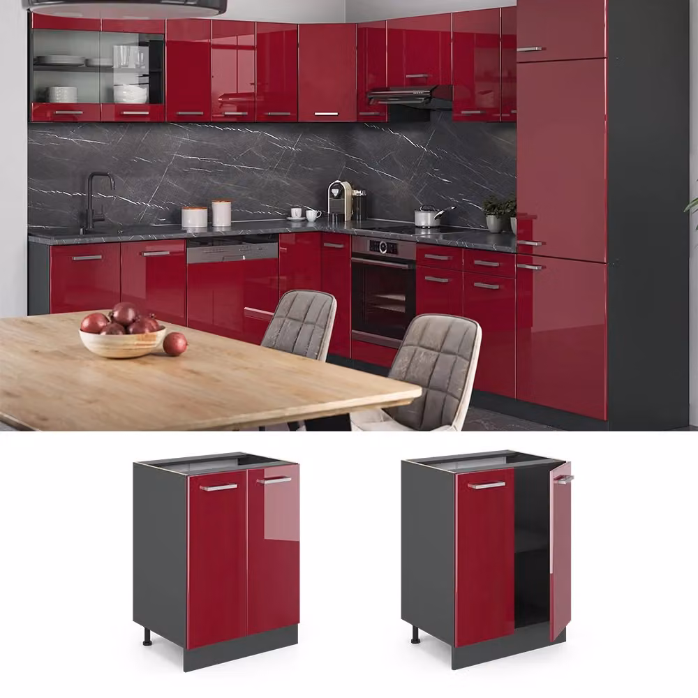 Mobiletto base cucina Vicco R-Line Rosso lucido e Antracite con ante a battente L: 60 cm, H: 81.6 cm, P: 46 cm – 2