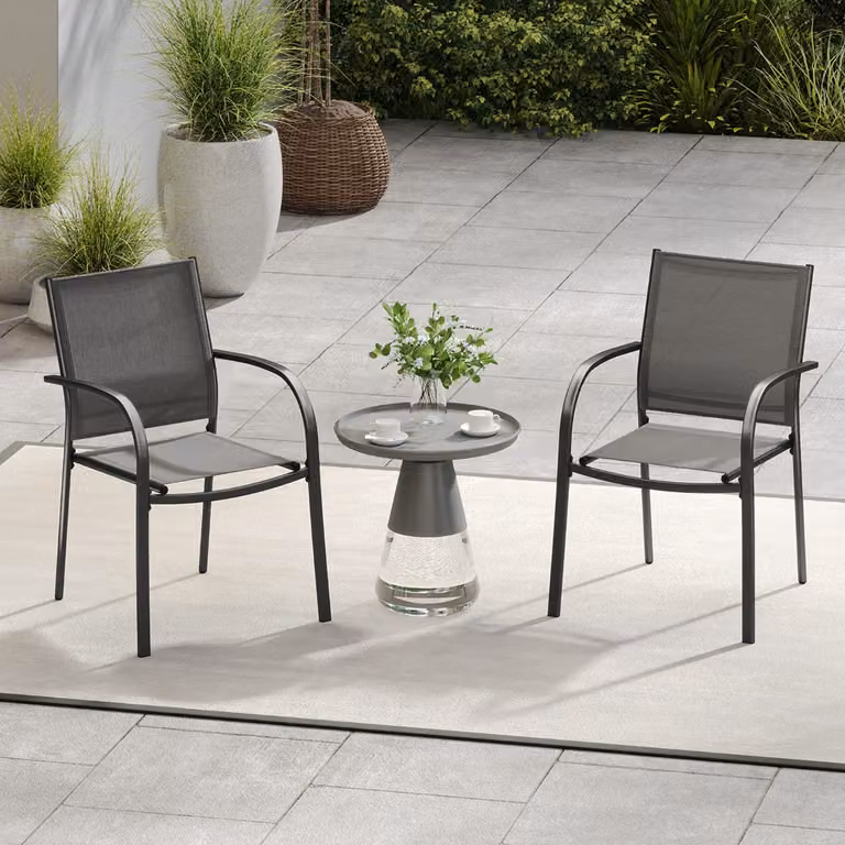 Set di 2 sedie da giardino impilabili Costway in metallo e textilene Grigio