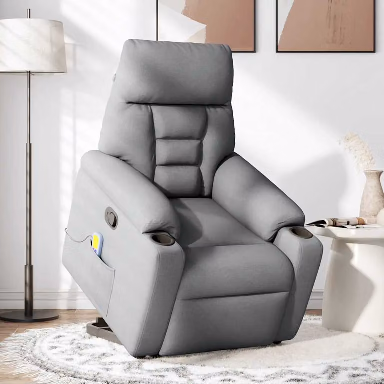 Poltrona Alzapersona Massaggi Reclinabile Grigio Chiaro Tessuto