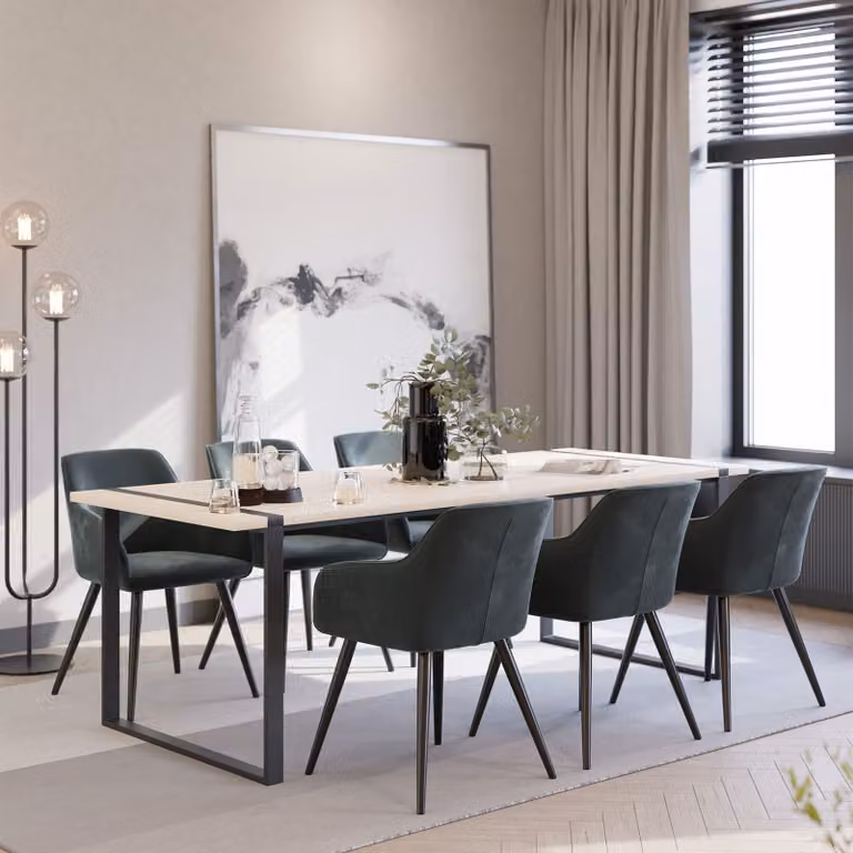 Set di 4 sedie Marilyn TecTake GmbH in velluto grigio con gambe nere per soggiorno e sala da pranzo