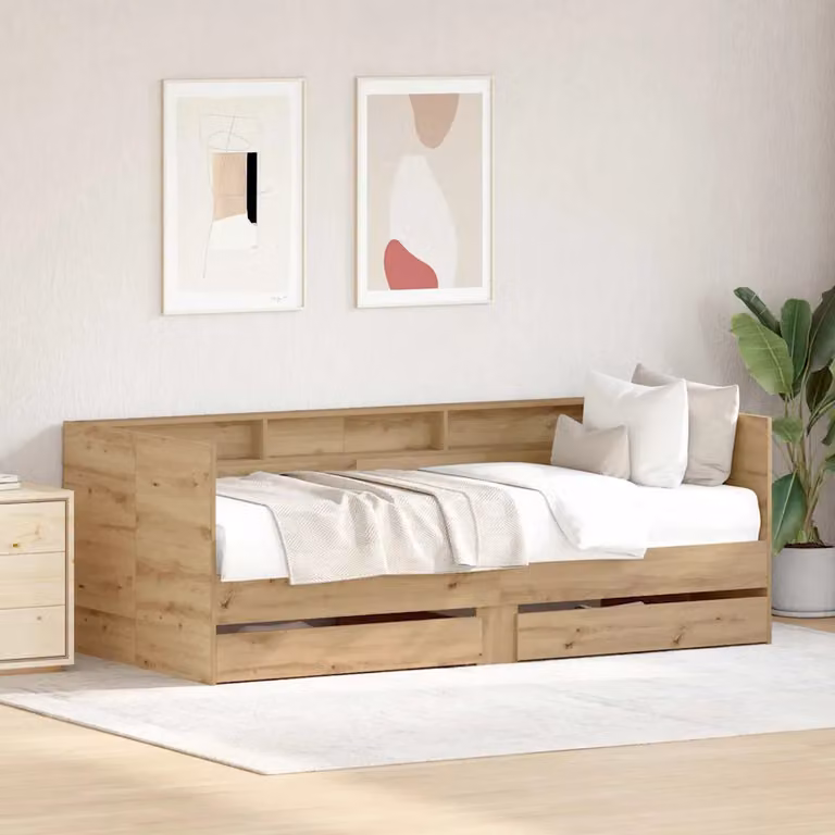 Daybed vidaXL in legno ingegnerizzato rovere, stile rustico con cassetti, L/P/H: 200 x 100 x 73 cm