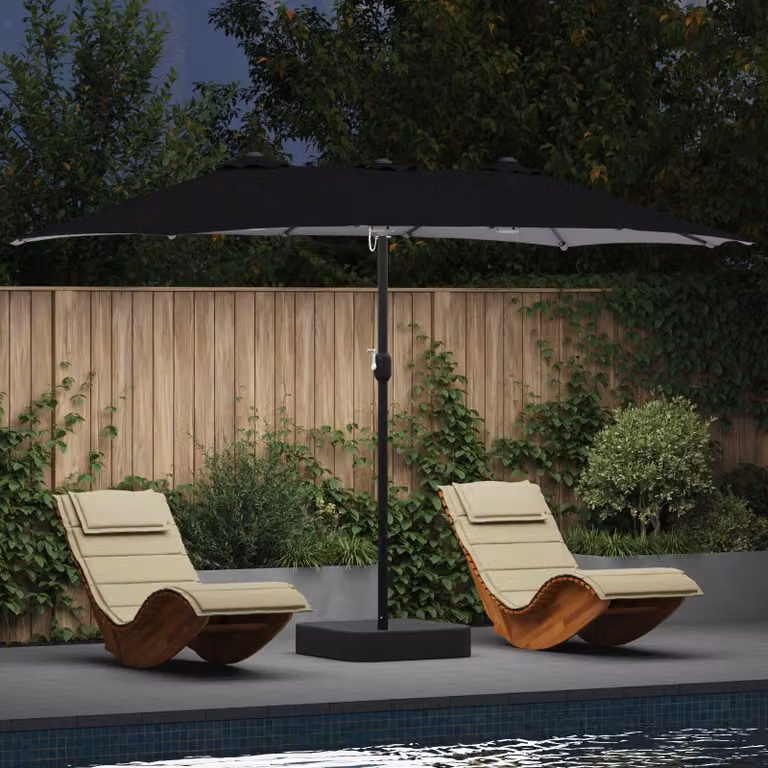 Ombrello da giardino a braccio cantilever vidaXL in poliestere e acciaio, Nero, L: 385 cm, P: 209 cm, H: 244 cm