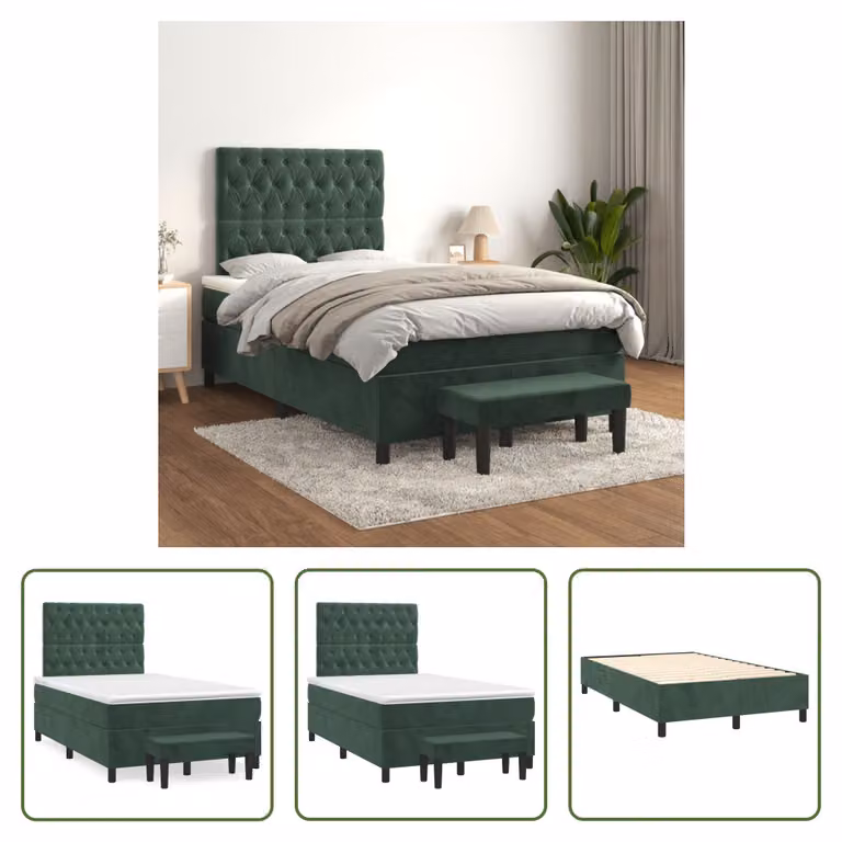 The Living Store Letto a molle con materasso verde scuro 120x200 cm in velluto