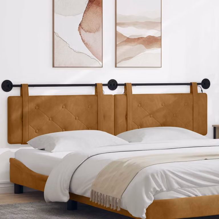 Testiera sospesa vidaXL in velluto marrone con luce LED integrata L: 210 cm, H: 55 cm, P: 9,3 cm