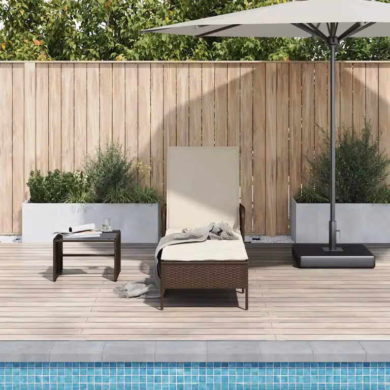 vidaXL Lettino da sole in rattan con struttura in metallo, Marrone e Bianco