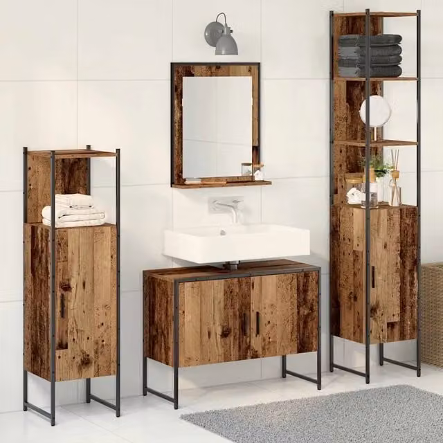Set di mobili per il bagno 4 pz Marrone 33 x 33 x 185,5 cm 3334402