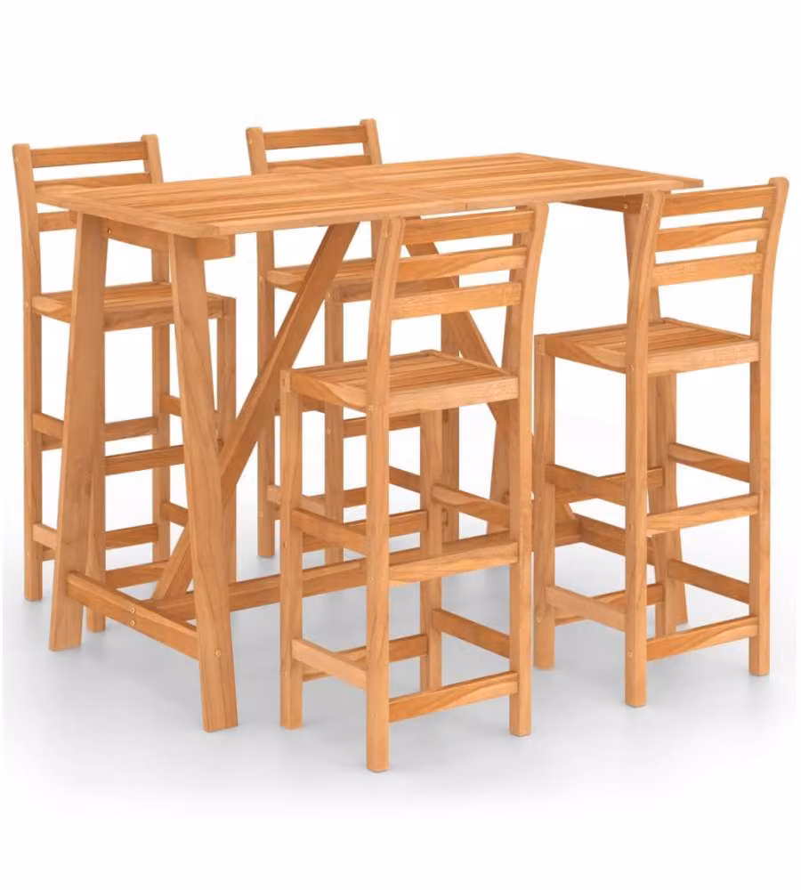 Set da Bar da Giardino vidaXL in Legno di Acacia Marrone, 5 Pezzi – 2