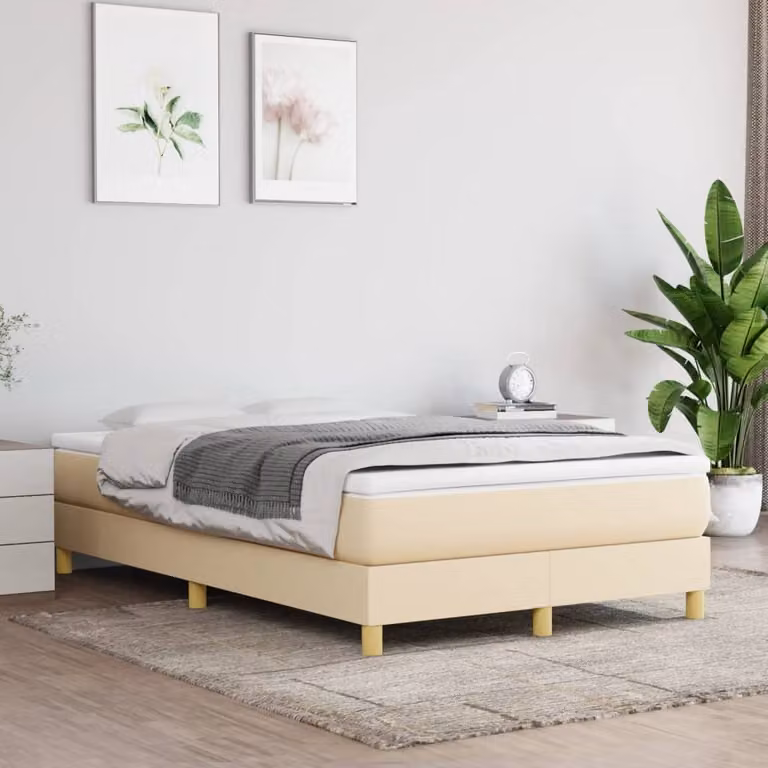The Living Store Letto a molle con materasso crema 120x200 cm in tessuto