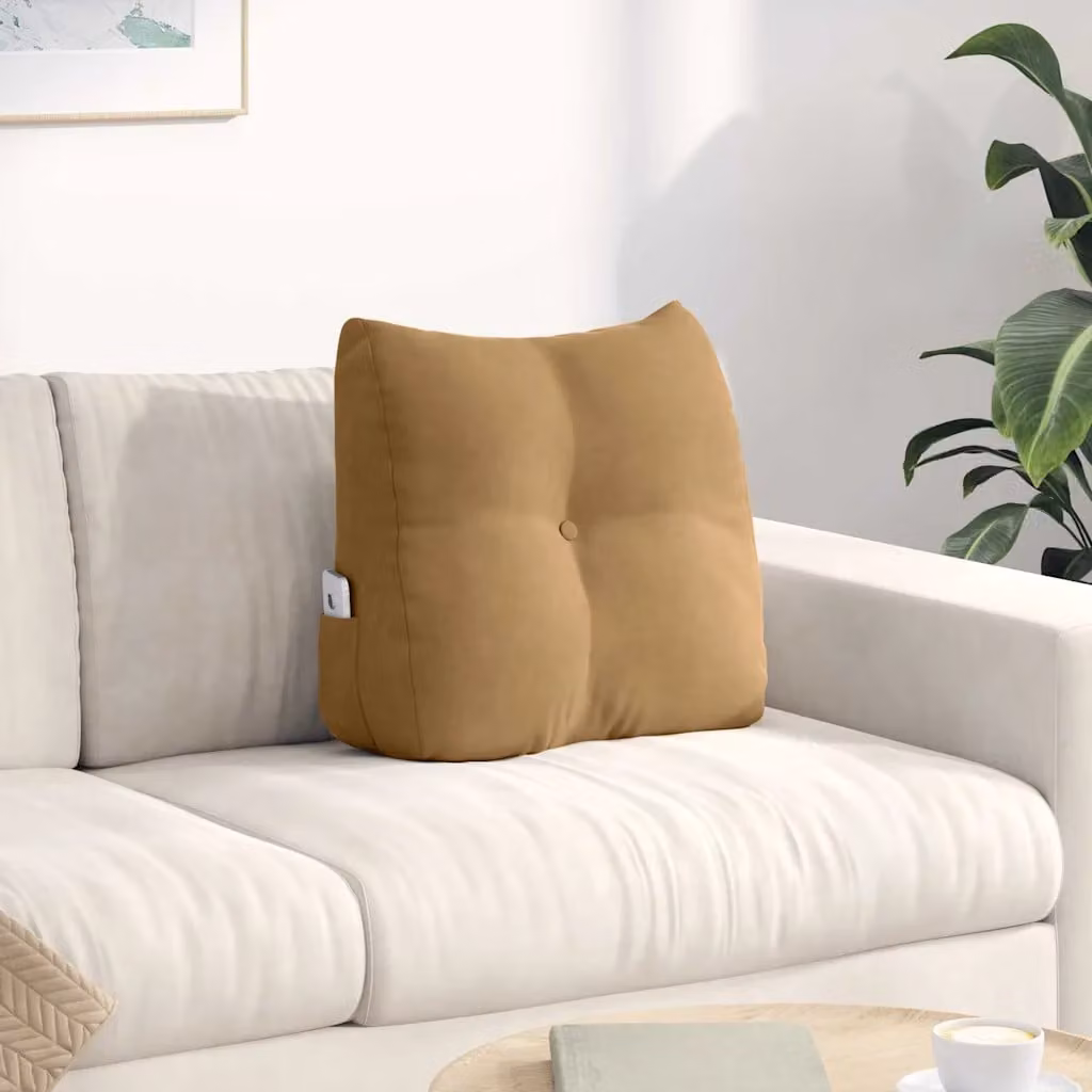 Cuscino per schiena ergonomico vidaXL in velluto marrone con rivestimento rimovibile L 45 cm x P 24 cm x H 50 cm