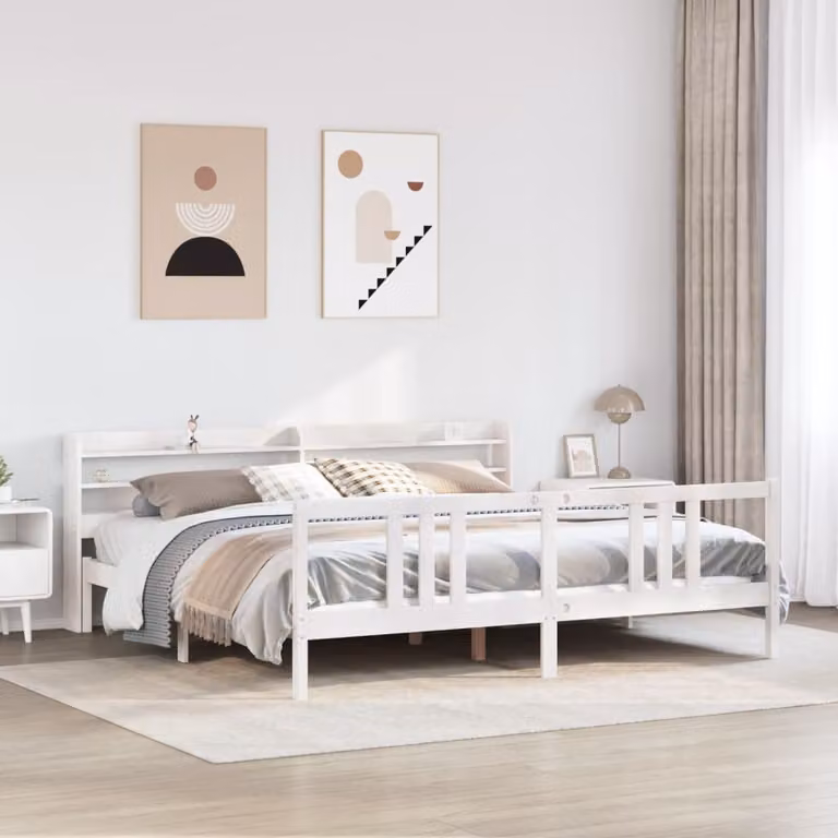 Letto con testiera vidaXL in legno di pino bianco L/P/H: 200 x 160 x 218 cm