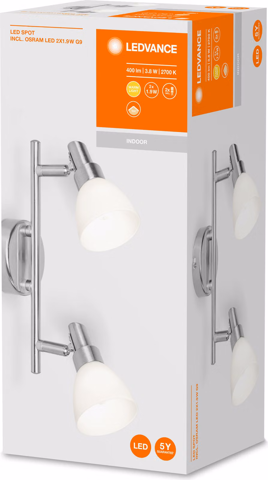 Faretto da soffitto LED 827, 27,5 x 8 x 16 cm, bianco/argento, bianco caldo