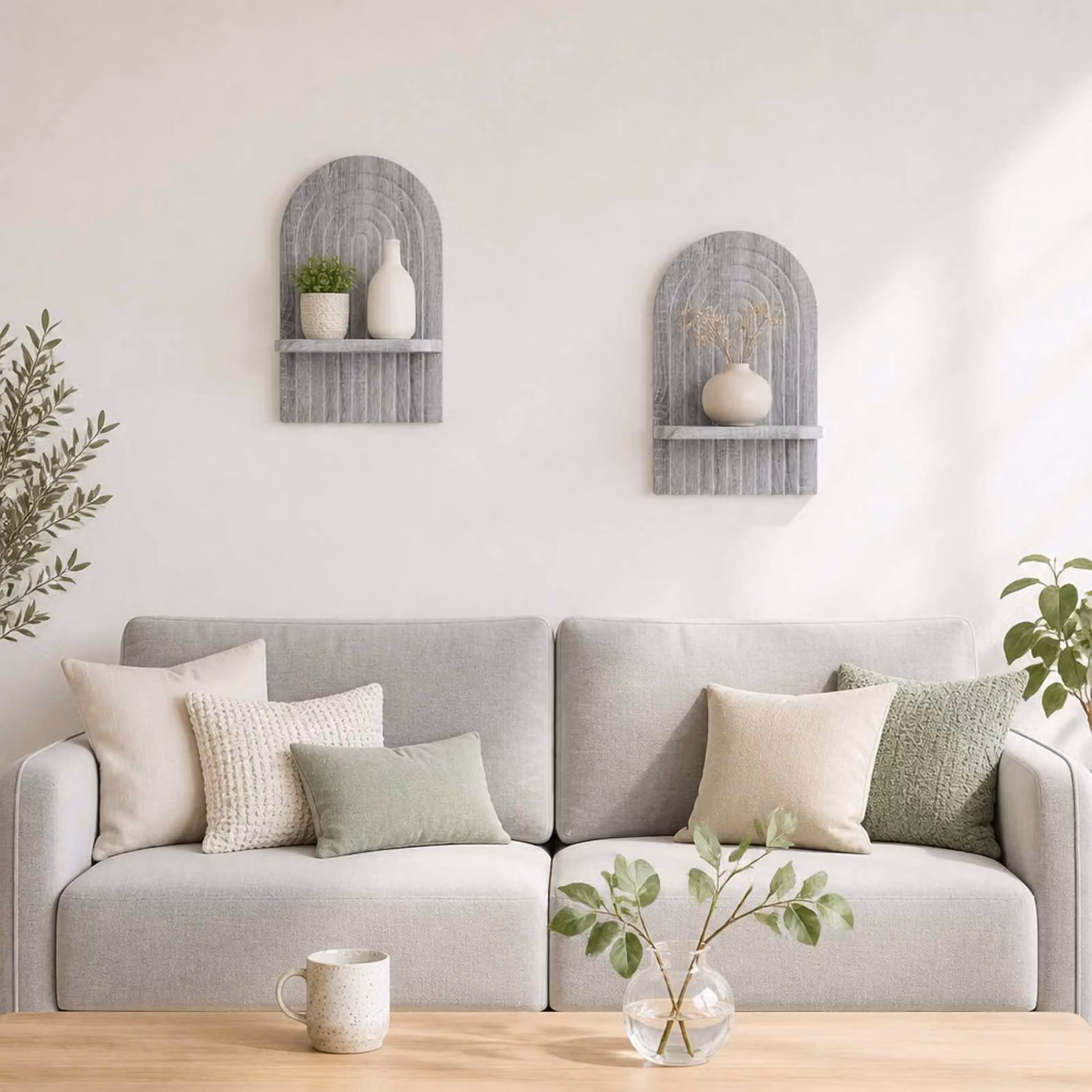 Set di 2 scaffali da parete vidaXL in legno grigio, design minimalista, L 23 cm x P 13,5 cm x H 37,5 cm