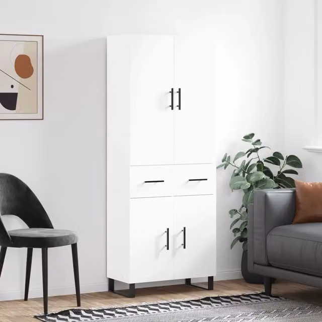 Credenza-Buffet-Armadio da cucina Bianca 69,5x34x180 cm in Legno Multistrato 978776