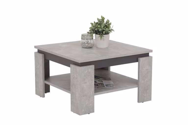 Tavolino da salotto Tim III - quadrato - decoro in cemento - struttura a quattro gambe antracite con ripiano - rivestimento melaminico - dimensioni 68x68cm