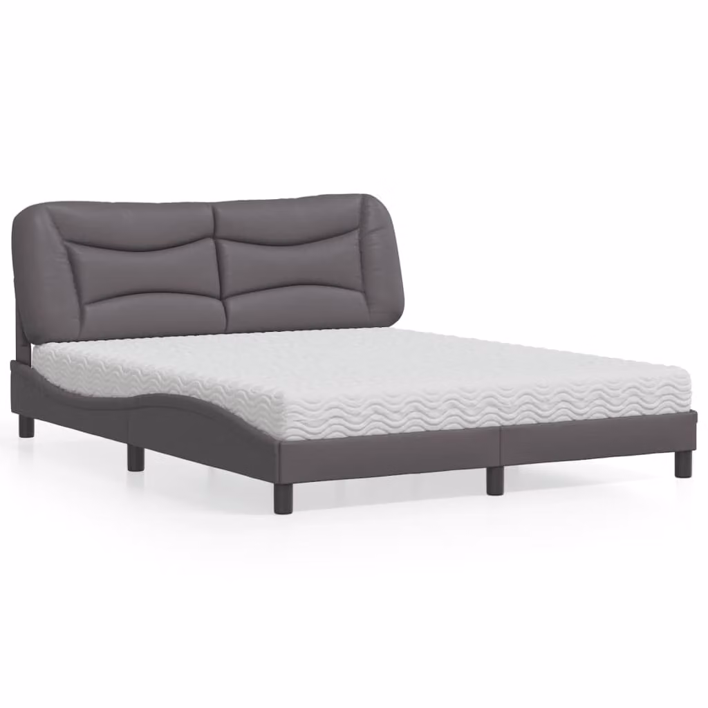 Letto con Materasso Hvar vidaXL in Similpelle Grigio e Bianco L/P/H: 160 x 200 cm – 1