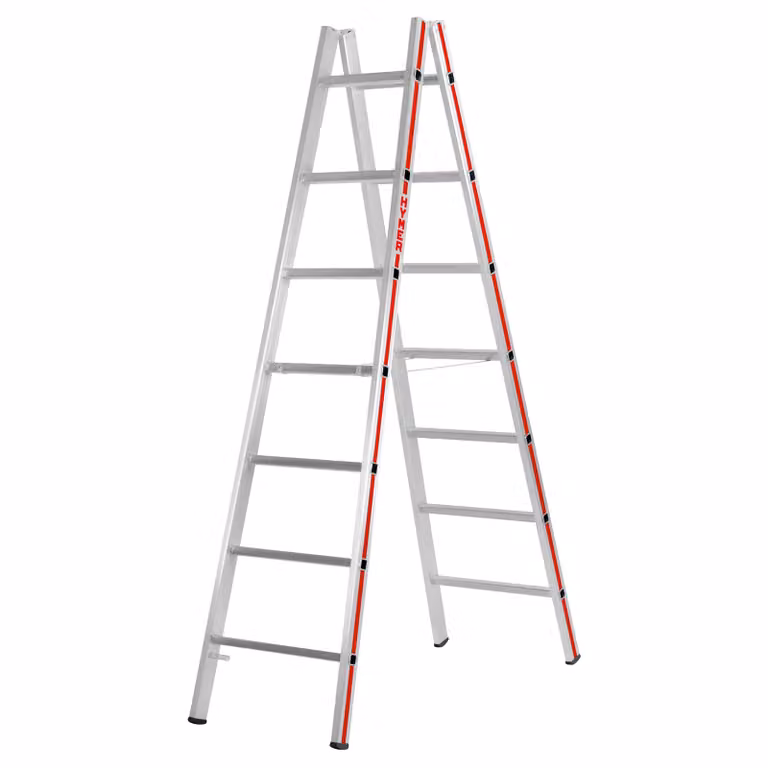 Scala a pioli Hymer, accesso bilaterale, 2x10 pioli, altezza verticale 2,75 m, altezza di sbraccio 4,07 m, peso 10,9 kg