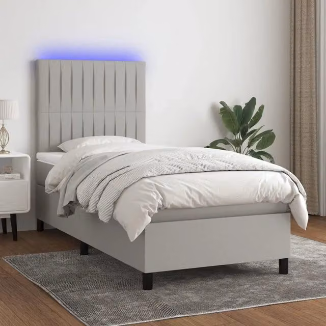 Letto Ibrido con Materasso e Illuminazione LED vidaXL in Tessuto Grigio e Bianco L/P: 90 x 200 cm – 1