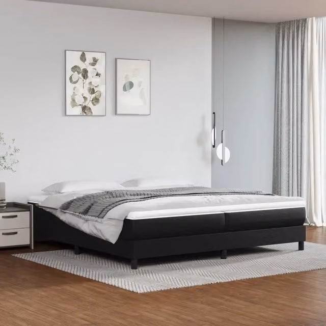 Struttura Letto a Rete a Molle Giroletto in Similpelle Nero L/P: 200 x 200 cm