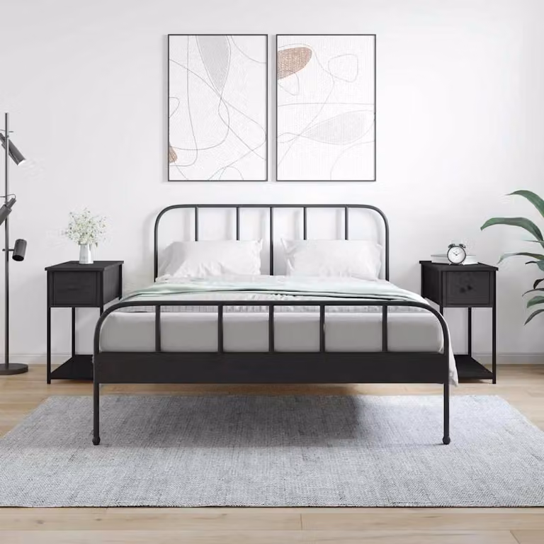 Set di 2 comodini vidaXL neri in legno e metallo per camera da letto o soggiorno, L/P/H: 30 x 60 x 60 cm