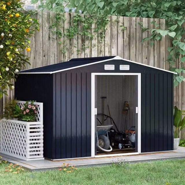 Capanno da giardino WISHDOR in acciaio grigio antracite con 2 porte scorrevoli e finestra L/P/H: 195 x 192 x 72 cm