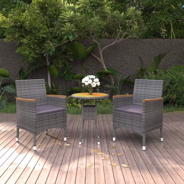 The Living Store Set da pranzo da giardino 3 pz. Set da pranzo da giardino Poly Rattan Grigio