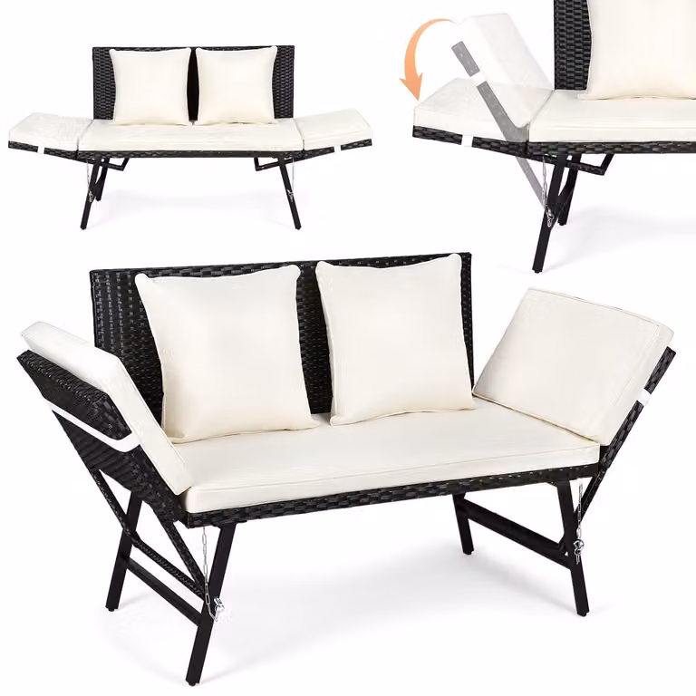 Izrielar Panchina da giardino Poltrona lounge Mobili da esterno in polyrattan Sedute Set di sedute Beige