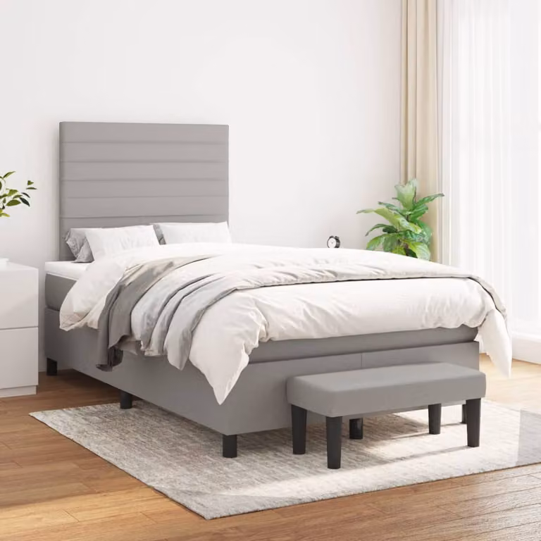 vidaXL Giroletto a Molle con Materasso in Tessuto Grigio Chiaro e Bianco L/P/H: 120 x 200 cm