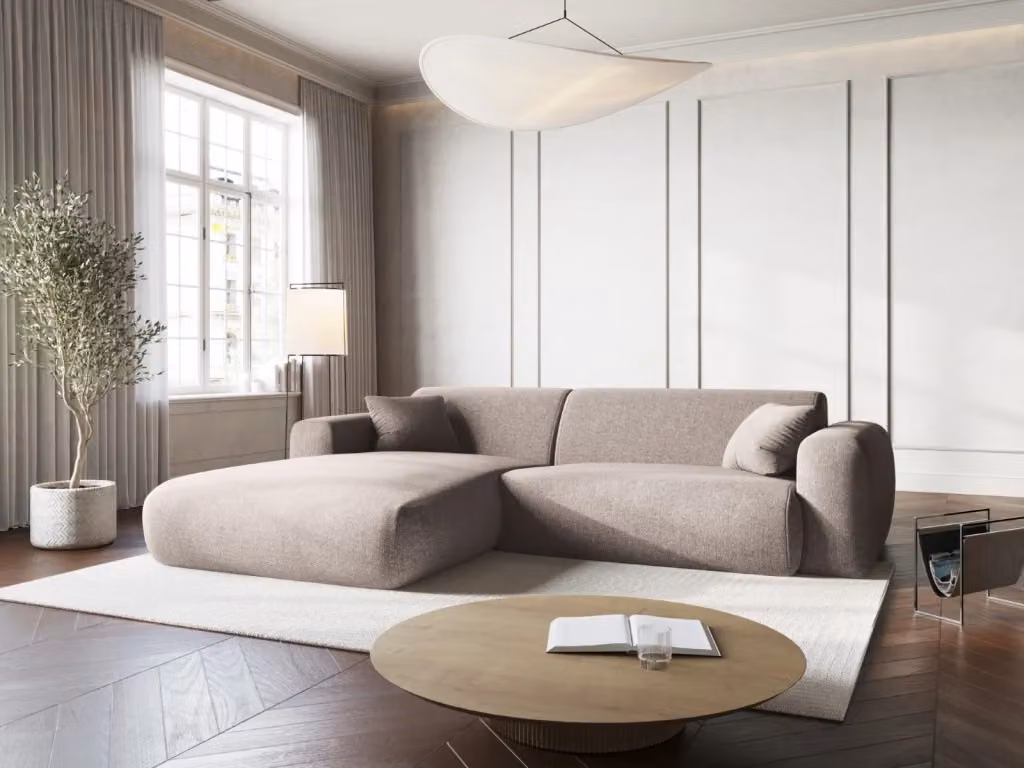 Divano angolare sinistro Nolio Cosmopolitan Design a 4 posti in ciniglia beige L/P/H: 235 x 104 x 72 cm – 2