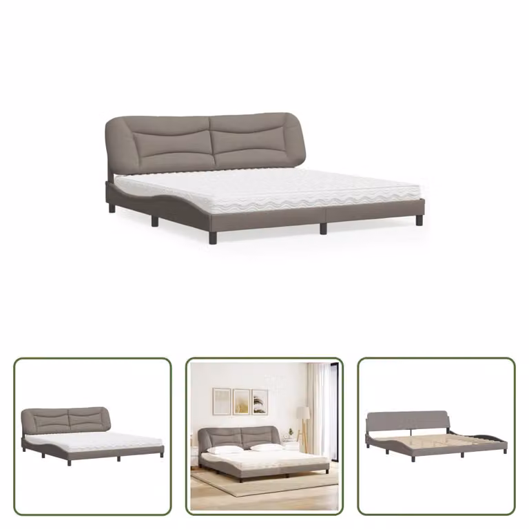 The Living Store Letto con materasso Taupe 200x200 cm in tessuto