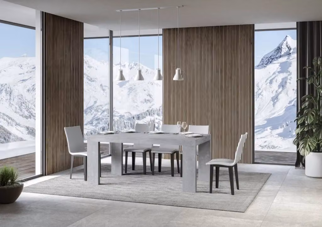 Tavolo rettangolare allungabile Roxell in stile moderno, colore grigio cemento, L/P/H: 160-420 x 90 x 77 cm – 2