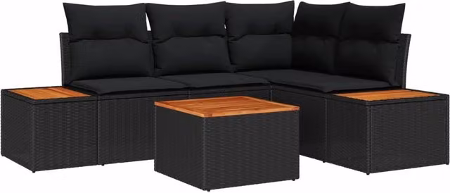 Set Divano da Giardino 5 pz Nero Poly Rattan 3348079