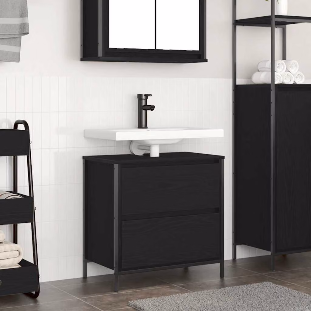 Mobile Lavabo da Bagno vidaXL con Cassetti in Rovere Nero L: 60 cm, P: 34,5 cm, H: 60 cm