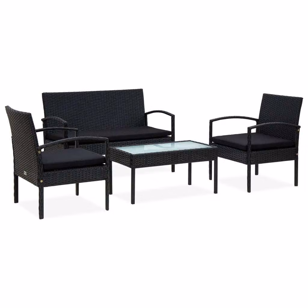 Maison Exclusive - Set da giardino 4 pezzi con cuscini in polyrattan nero