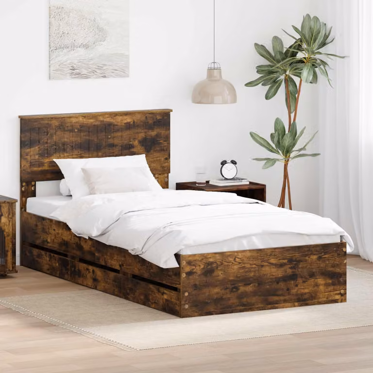Struttura letto con cassetto vidaXL in rovere fumé, dimensioni 100 x 200 cm