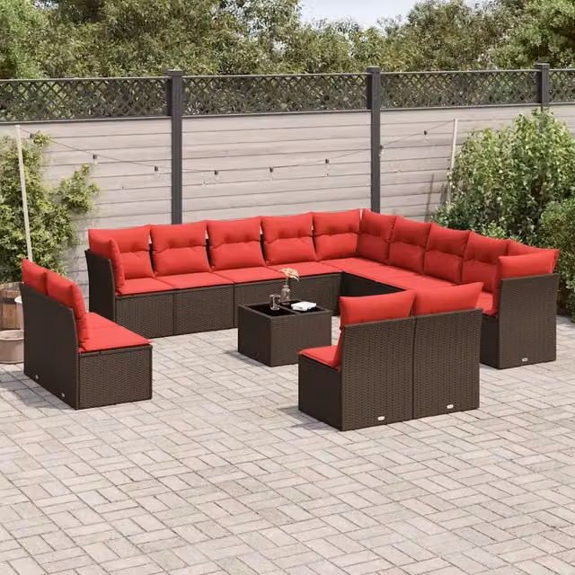 Set Divani da Giardino 14 pz con Cuscini Marrone in Polyrattan 3218504