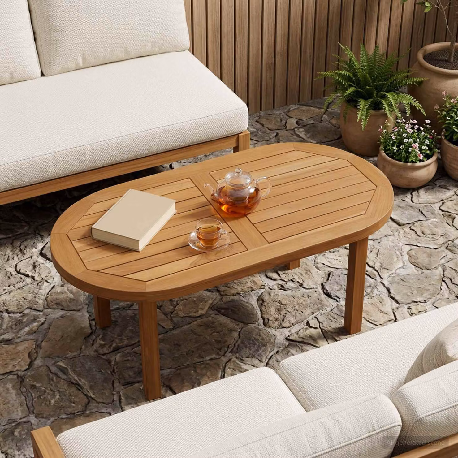 Piano del tavolo ovale in legno di teak solido vidaXL marrone L: 80 cm, P: 40 cm, H: 2,5 cm